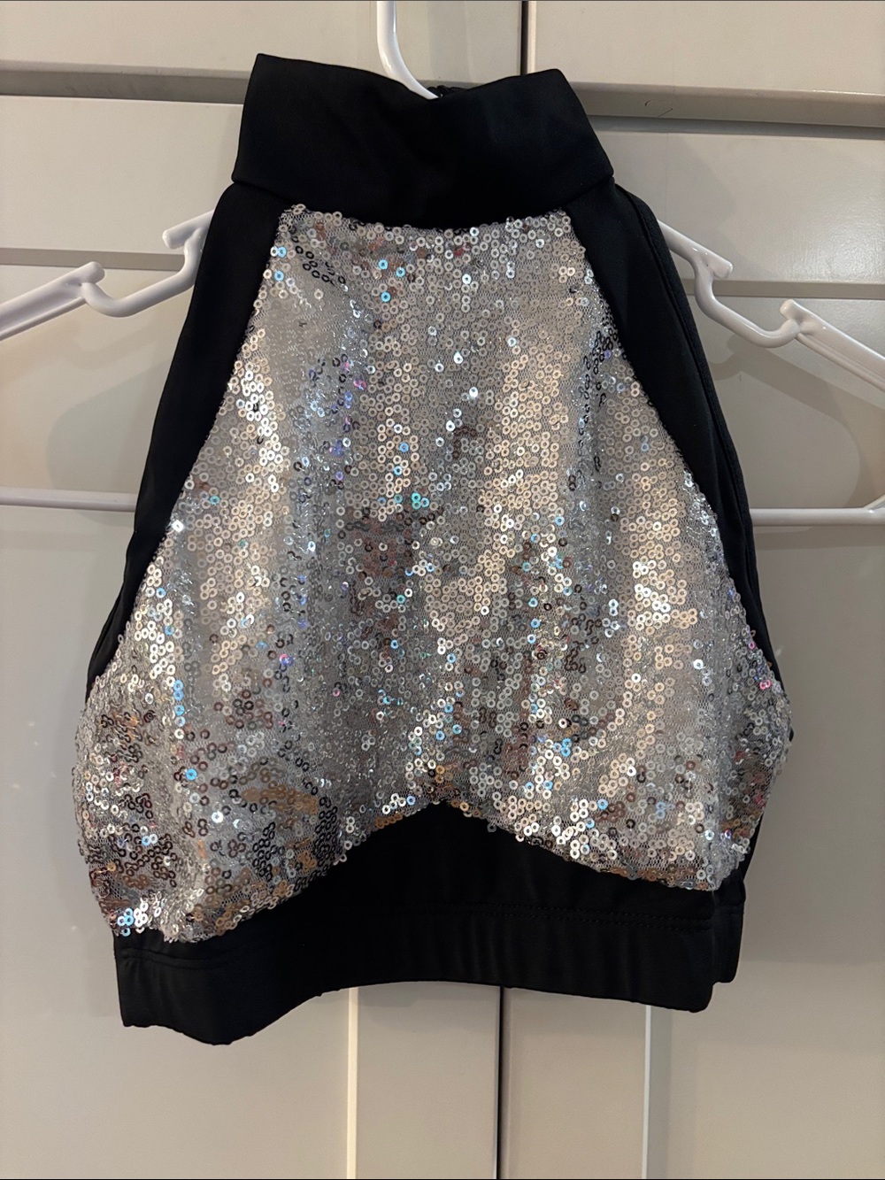 Black & Silver Sequin Women’s Top - Sleeveless Halter Style